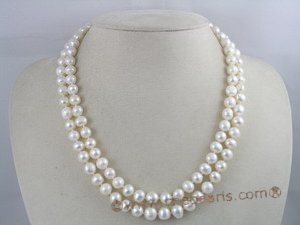 mpn023 double strands 8-9mm potato shape freshwater pearl necklace