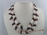 mpn035 Double strands gemstone and pearl necklace
