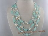 mpn041 Triple-strands coin shape crystal and pearl necklace jewelry