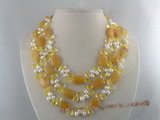 mpn042 Triple-strands oval jade and pearl necklace jewelry