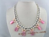mpn043 handcraft knitted potato pearl bridal & wedding necklace with opal beads