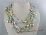 mpn046 Champange coin pearl necklace with crystal beads