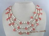 mpn047 Triple strands white pearl neckalce with gemstone beads