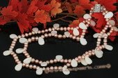 mpn049 Double strands pink potato pearl necklace with shell beads
