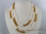 mpn050 Triple rows topdrilled pearl nekclace with champagne crystal