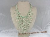 mpn051 Colloid knitted Illusion pearl necklace with white & green pearl