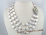 mpn055 three strands 12mm coin pearl cultured pearl necklace