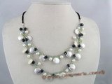 mpn059 Two strands 12mm coin pearl and agate beads layer necklace