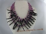 mpn070 Three strands purple side-dirlled pearl necklace with branch coral