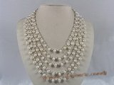 mpn089 Five strands white side-drill pearl necklace with crystal beads
