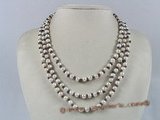 mpn092 Three-strands white potato pearl necklace with garnet beads