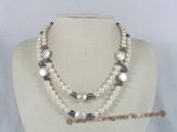 mpn104 double strands potato pearl  necklace with coin shape pearl