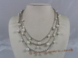 mpn116 Triple strands white potato pearl chain layer necklace