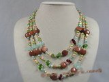 mpn121 5-6mm multi colour nugget pearl with crystal beads triple necklace