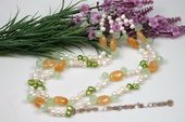 mpn122 two strands Fresh water pearl with oval gemstone beads necklace