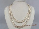 mpn123 Two rows multi color 6-7mm potato shape pearl layer necklace