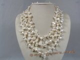 mpn131 Triple strands white blister pearl necklace with adjustable clasp