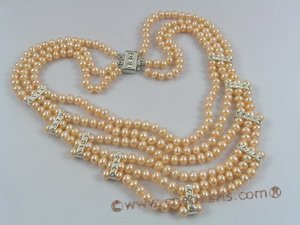 mpn135 luxury pink button pearl layer necklace in wholesale