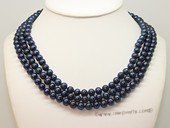 mpn139 Triple strands blue cultured pearl necklace in wholesale