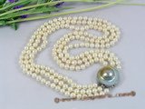 mpn142 Hand knotted 6-7mm white off-round pearl Triple necklace wholesale