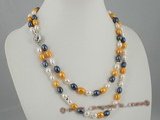 mpn152 Beautiful blend of colors freshwater rice pearl necklace in double row