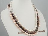 mpn155 Gorgeous brown and pink and white necklace triple necklace in wholesale