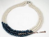 mpn159 6-7mm white and dark blue freshwater button pearl necklace on sale in triple strand