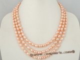 mpn162 6-7mm pink freshwater rice pearl necklace in tirple strand