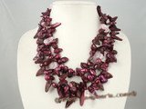 mpn170 Triple strands wine red blister pearl with baroque crystal layer necklace factory price on sale