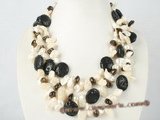mpn172 8-9mm white blister pearl with gemstone triple strand necklaceon sale