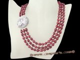 mpn178 6.5-7.5mm wine red freshwater rice pearl necklace in tirple strand