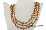 mpn201 Elegant 6-7mm coffee nugget pearl triple strand costume necklace