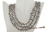 mpn202 Triple strands 6-7mm black cultured nugget pearl costume necklace in wholesale