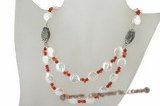 Mpn209 Freshwater coin Pearl and Red jade designer layer necklace