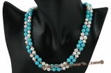 mpn212 Double rows potato pearl and turquoise Matinee necklace