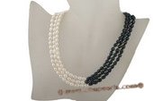 mpn223 Triple rows black and white freshwater rice layer necklace