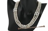 mpn225 Elegant 6-7mm button pearl triple strand bridal necklace