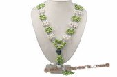 Mpn286 Green Side-drilled Pearl and Crystal Layer Opeara Necklace