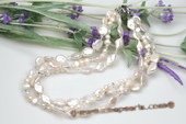 mpn292 Elegant Triple Strands Nature Coin Pearl& Austria Crystal Necklace