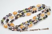 Mpn297 Three Strands Black Coin Pearl and Jasper Adjustable Layer Necklace