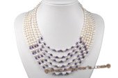 mpn302 Elegante Six Rows Freshwater Rice Pearl and Amethyst Layer necklace