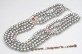 mpn311 Stylish multi-strand grey potato pearl necklace with Rhinestone Encrusted Medallion
