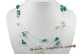 mpn313 8-9mm white potato pearl necklace made with green turquoise beads