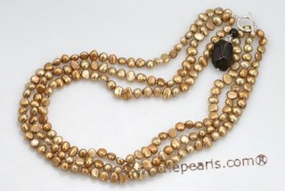 mpn315 6-7mm champagne nugget pearls multi strand necklace with smoking quartz