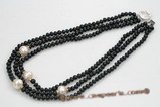 mpn318 three strand cultured freshwater button and potato pearl necklace