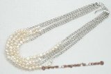 mpn320 four strand 6-7mm white freshwater nugget pearl necklace