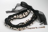 mpn326 Designer 9 Strand White and Black Cultured Pearl Layer Necklace
