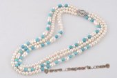 mpn332 Elegant Hand knotted Potato Pearl and Turquoise Layer Necklace