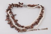 mpn333 Designer Hand knotted White and Coffee Cultured Pearl Layer Necklace