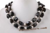 mpn334 Smart White Potato Pearl and Smoking Quartz Layer Necklace